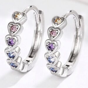 Cubic Zirconia Multicolored Heart Hoops